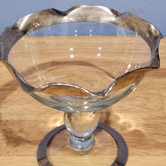 Dorthy Thorpe Compote Bowl w/ Silver Banded Footed Ball Stem 5"x 5.5"" Vintage - Picture 3 of 5
